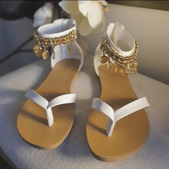 Ankle Strap Sandal with Gold Coin Charms & Beading - Picture 2 of 8